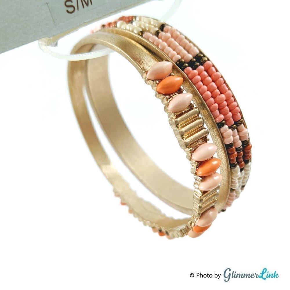 NWT Maurices Peach Gold Tone Beaded Bangle Bracelet Set